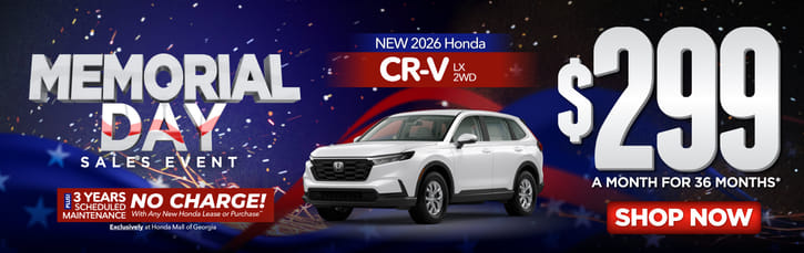 New 2026 Honda CR-V LX 2WD	"$299 a month for 36 Months* PLUS 3 YEARS SCHEDULE MAINTENANCE NO CHARGE! With Any New Honda Lease or Purchase+ Exclusively at Honda Mall of Georgia**     "
