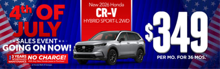 New 2026 Honda CR-V Hybrid Sport-L 2WD	"$349 a month for 36 Months* PLUS 3 YEARS SCHEDULE MAINTENANCE NO CHARGE! With Any New Honda Lease or Purchase+ Exclusively at Honda Mall of Georgia**     "