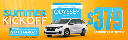 New 2026 Honda Odyssey FWD EX-L	"$379 a month for 36 months* PLUS 3 YEARS SCHEDULED MAINTENANCE NO CHARGE! With Any New Honda Lease or Purchase+ Exclusively at Honda Mall of Georgia**       "