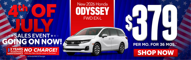 New 2026 Honda Odyssey FWD EX-L	"$379 a month for 36 months* PLUS 3 YEARS SCHEDULED MAINTENANCE NO CHARGE! With Any New Honda Lease or Purchase+ Exclusively at Honda Mall of Georgia**       "