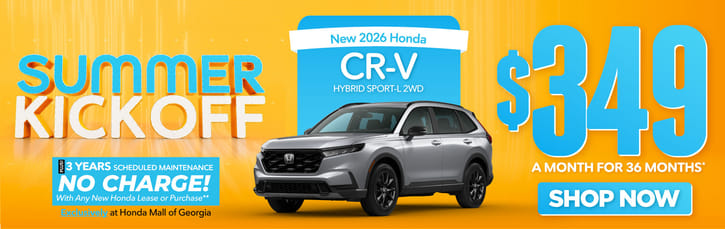 New 2026 Honda CR-V Hybrid Sport-L 2WD	"$349 a month for 36 Months* PLUS 3 YEARS SCHEDULE MAINTENANCE NO CHARGE! With Any New Honda Lease or Purchase+ Exclusively at Honda Mall of Georgia**     "