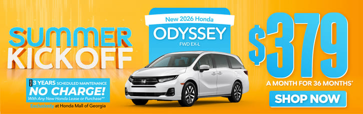 New 2026 Honda Odyssey FWD EX-L	"$379 a month for 36 months* PLUS 3 YEARS SCHEDULED MAINTENANCE NO CHARGE! With Any New Honda Lease or Purchase+ Exclusively at Honda Mall of Georgia**       "