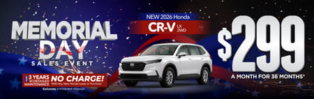 New 2026 Honda CR-V LX 2WD	"$299 a month for 36 Months* PLUS 3 YEARS SCHEDULE MAINTENANCE NO CHARGE! With Any New Honda Lease or Purchase+ Exclusively at Honda Mall of Georgia**     "