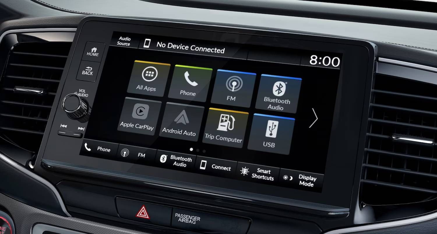 The 2025 Honda Ridgeline RTL with gray interior, showing the dash