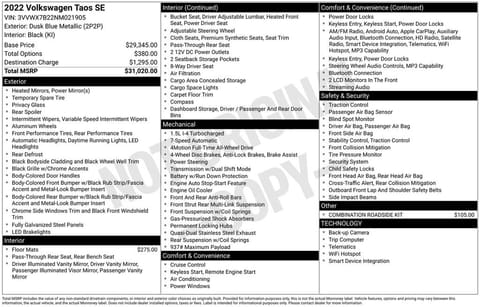 1 image of 2022 Volkswagen Taos 1.5T SE