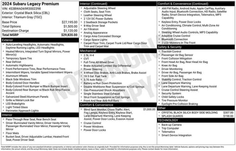 1 image of 2024 Subaru Legacy Premium