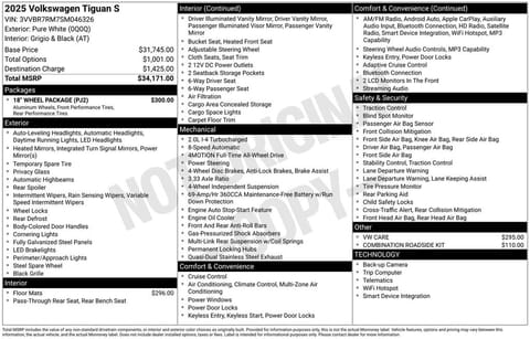 1 image of 2025 Volkswagen Tiguan 2.0T S