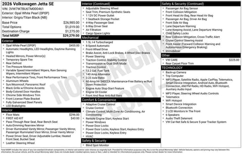 1 image of 2026 Volkswagen Jetta 1.5T SE