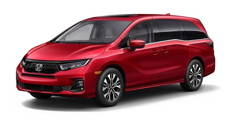 El Honda Odyssey Elite 2026 en Radiant Red Metallic II vista frontal 3/4