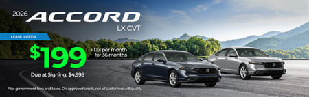 Especial 2026 Honda Accord LX $199