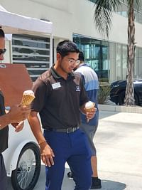 man standing with ice cream