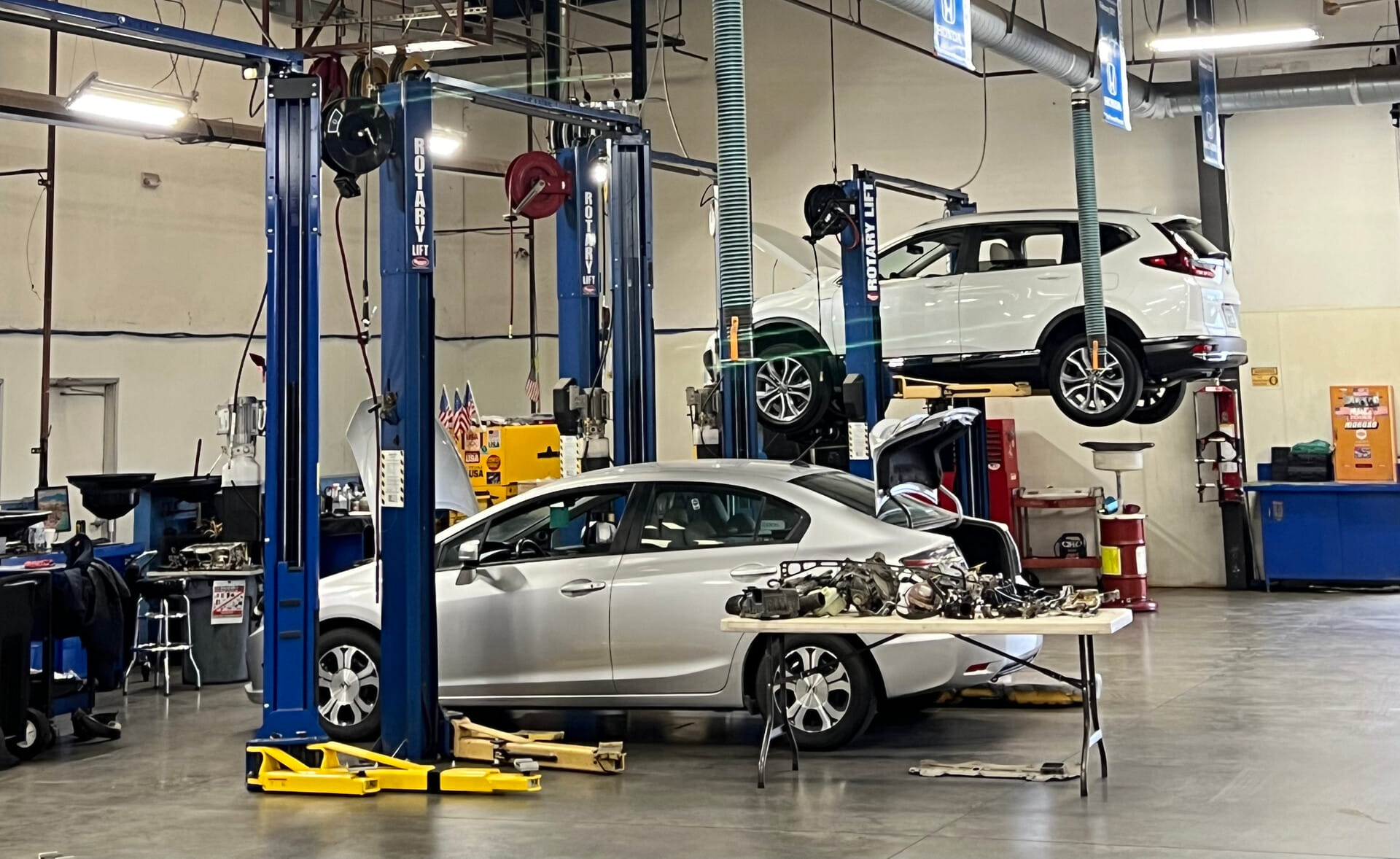 Cars on a lift