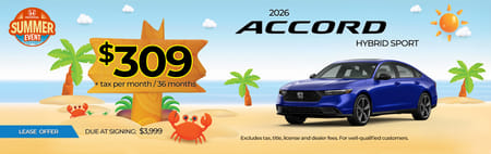 Lease 2026 Honda Accord Hybrid Sport $309