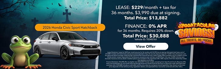 Lease 2026 Honda Civic Hatchback Sport $229