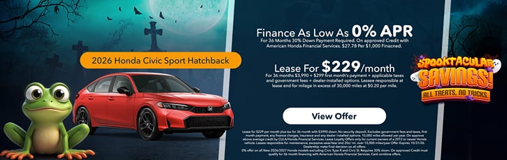 Lease 2026 Honda Civic Hatchback Sport $229