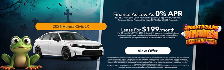 Lease 2026 Honda Civic Sedan LX $199