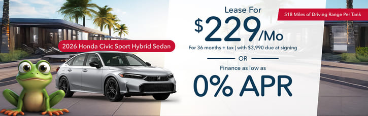 Lease 2026 Honda Civic Hybrid Sport $229