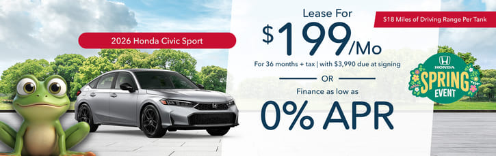 Lease 2026 Honda Civic Hatchback Sport $199