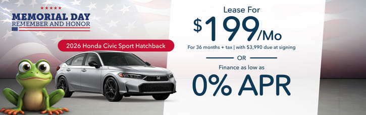 Lease 2026 Honda Civic Hatchback Sport $199