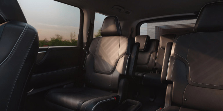Interior view of 2026 INFINITI QX80 second row captains chair.