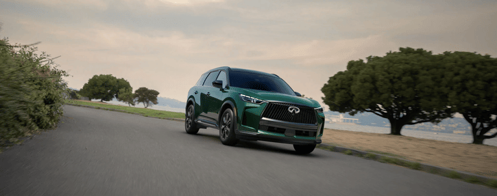 Side profile view of 2026 INFINITI QX60 exterior showcasing sleek design