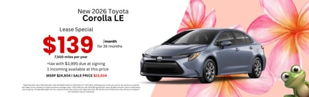 Lease 2026 Toyota Corolla LE $139