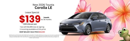Lease 2026 Toyota Corolla LE $139