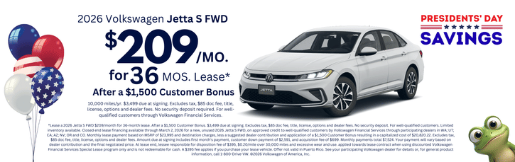 2026 Volkswagen Jetta 1.5T S Lease Special 