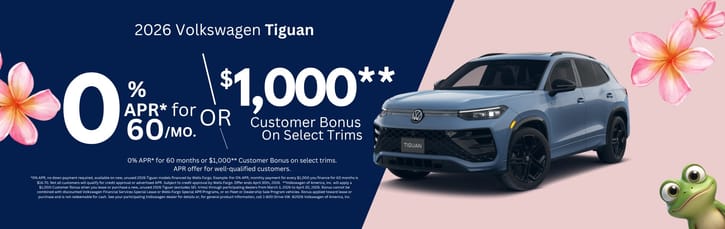 New 2026 VW Tiguan Finance Special 0% APR Special or $1,000 Bonus