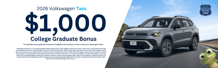 New 2026 VW Taos Purchase Offer $1,000 Grad Bonus OFF MSRP