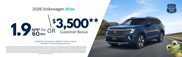 New 2026 VW Atlas Finance Special 1.90% APR Special or $3,500 Bonus Bonus