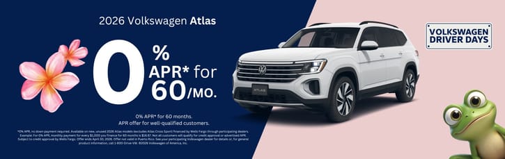 New 2026 VW Atlas Finance Special 0% APR Special