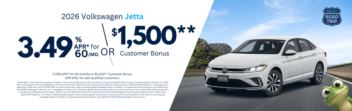 New 2026 VW Jetta Finance Special 3.49% APR Special or $1,500 Bonus Bonus