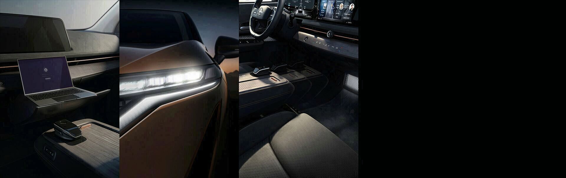Interior and head light image of the Nissan Ariya.