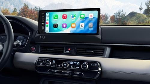 2026 Honda Pilot Elite shown with Gray Leather with the Wireless Apple CarPlay® screen