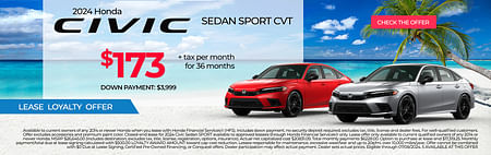 2024 Honda Civic Sedan Lease Special $173p/mo + tax