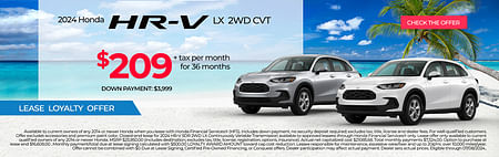 2024 HR-V LX FWD Lease Special $209 +tax a month	
