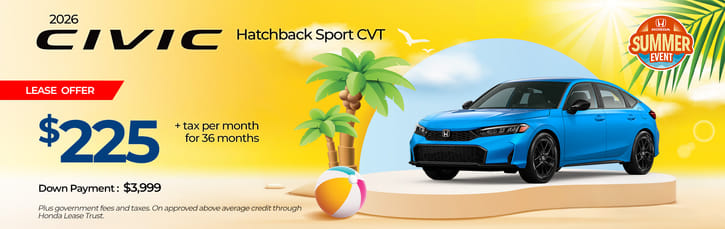 Lease 2026 Honda Civic Hatchback Sport $225
