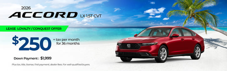 Lease Loyalty/Conquest 2025 Honda Accord LX $250
