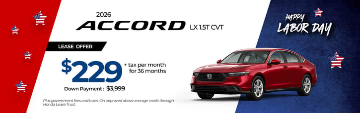 Lease 2026 Honda Accord LX $229