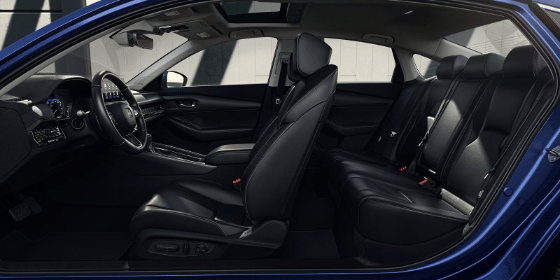 2026 Honda Accord Black interior profile view of front and rear seats.