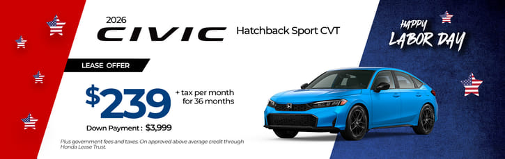 Lease 2026 Honda Civic Hatchback Sport $239