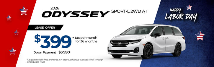 Lease 2026 Honda Odyssey Sport-L $399