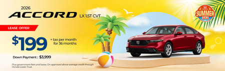 Lease 2026 Honda Accord LX $199