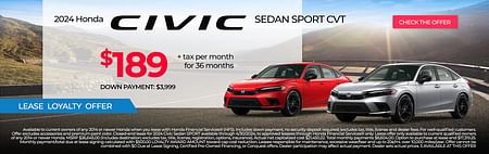 2024 Honda Civic Sedan Lease Special $189p/mo + tax