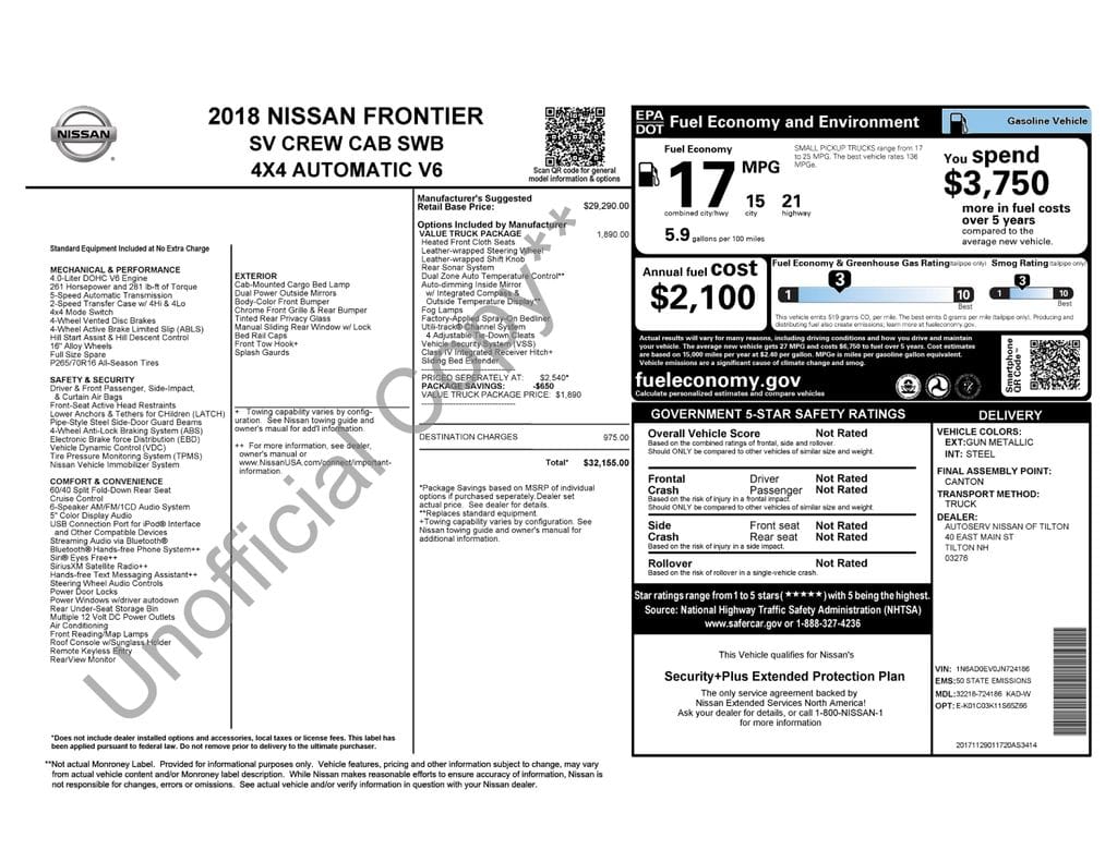 1 placeholder image of  2018 Nissan Frontier SV