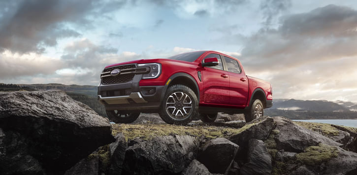 2025 Ford Ranger parked on a rocky hill.
