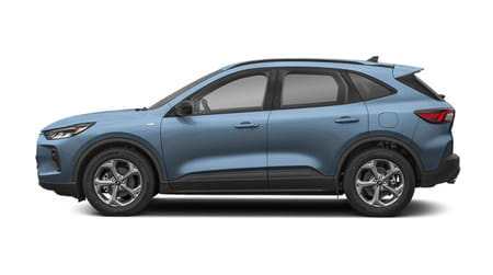 Driver side view of a blue Ford Escape on a white background.