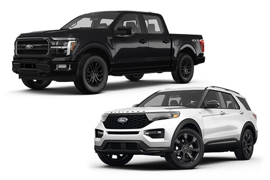 2025 Explorer and 2025 F-150 on a white background.
