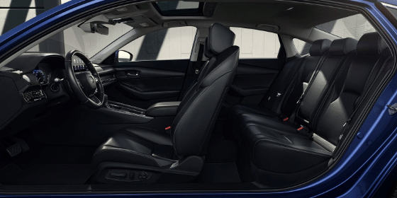 2026 Honda Accord Black interior profile view of front and rear seats.